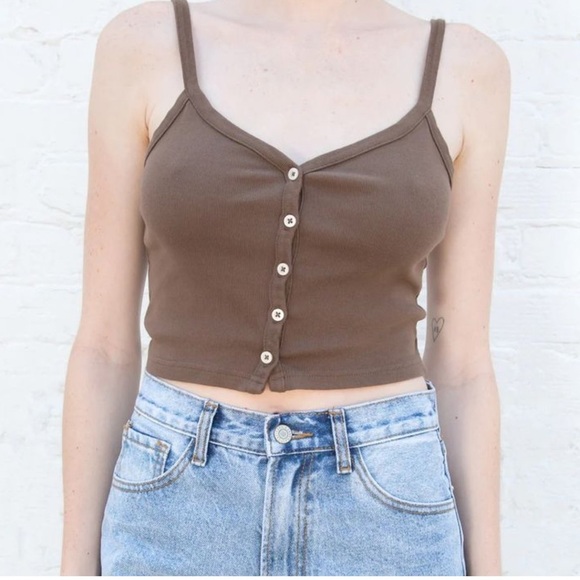 Brandy Melville John Galt Brown Zelly Button Down Crop Tank Top One Size - Picture 1 of 8
